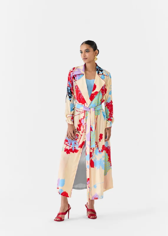 Cream Ikigai Trench Coat With Ombre Slip A-Line Ball Gown Mermaid
