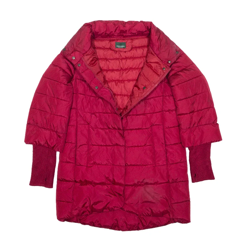 ENRICO COVERI Gloved Puffer Coat Red Nylon Womens M Elasticated Drawstring Belted