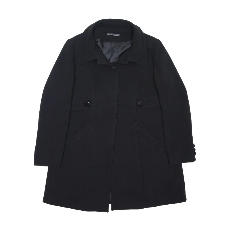 FIORELLA RUBINO Pea Coat Black Womens UK 18 Lapel Coat Peter Pan Collar Coat Cowl Neck Coat