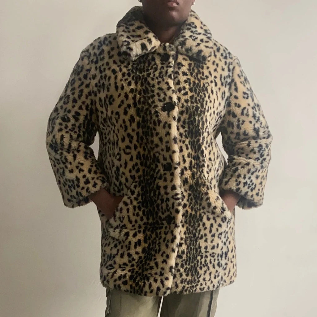 Fortony Clubhouse Animal print Coat - Large Brown Acrylic Blend Houndstooth Jacket Shearling Jacket Fleece Jacket