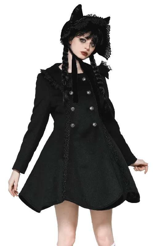 Ladies Black Victorian Style Buttoned Coat with Lace Three-Quarter Sleeve Elbow Sleeve Wrist Sleeve Ladies Black Victorian Style Buttoned Coat with Lace Three-Quarter Sleeve Elbow Sleeve Wrist Sleeve