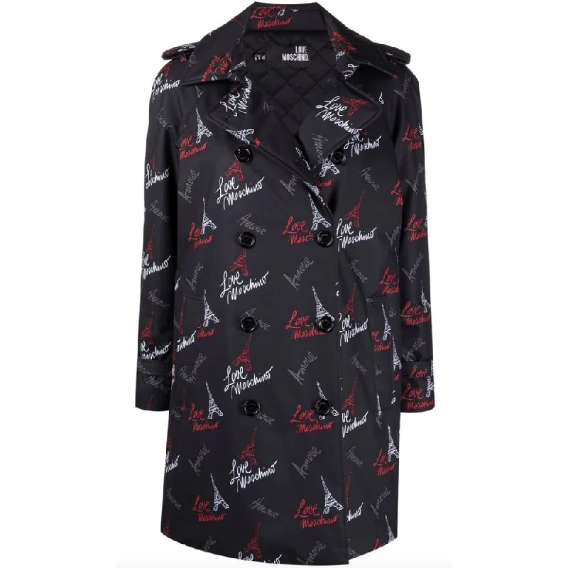 Love Moschino Black Polyester Women Coat Down Puffer Quilted