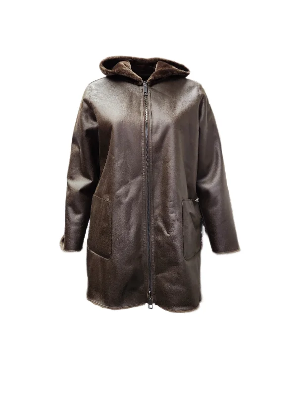 Marina Rinaldi Women's Brown Editore Reversible Coat NWT Fitted Loose Oversized