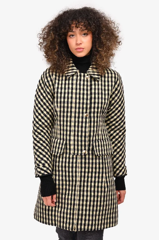 Marni 2012 Black/Cream Chequered Coat Size 38 Raincoat Turtleneck Coat Wrap Coat