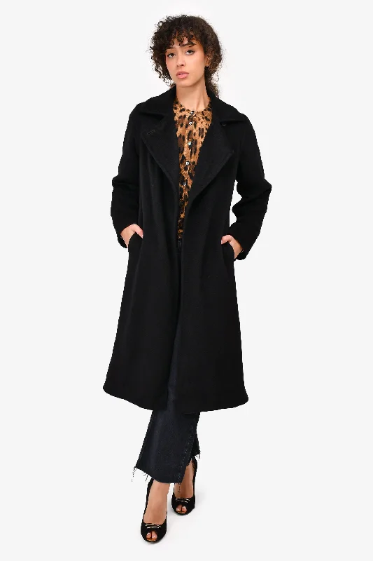 Max Mara Black Camel Hair Manuela Coat With Belt Size 2 empire Basque Peplum
