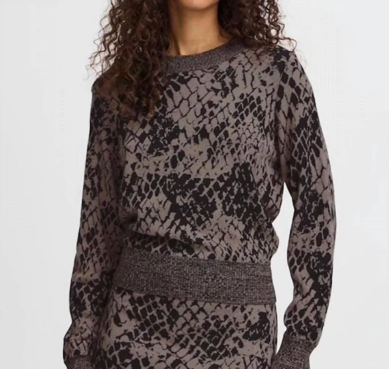Meleo Pullover Top In Brown Lantern Sleeve Elegant