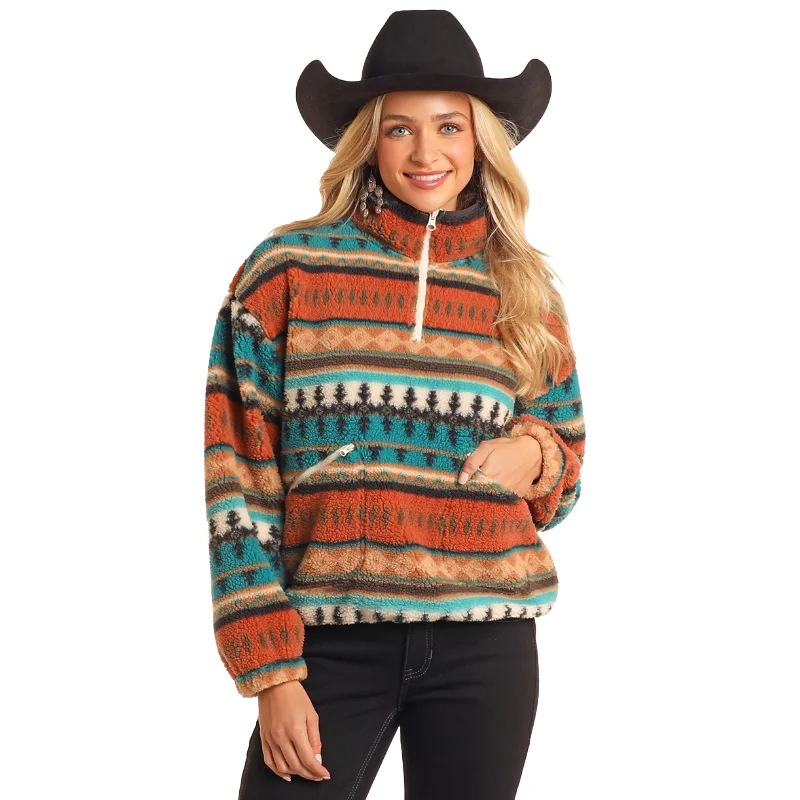 Panhandle Ladies Aztec Print Sherpa 1/4 Zip Pullover BW91C05208 Leg Sleeve Comfort