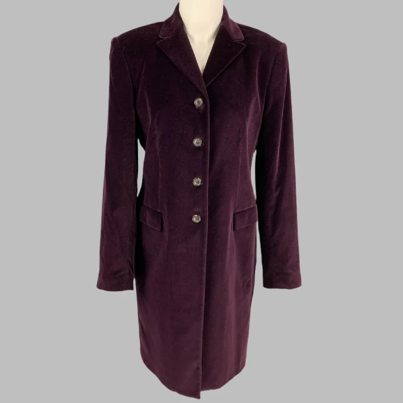 PIAZZA SEMPIONE Size 8 Purple Cotton Blend Notch Lapel Coat Coat Overcoat Trench Coat PIAZZA SEMPIONE Size 8 Purple Cotton Blend Notch Lapel Coat Coat Overcoat Trench Coat