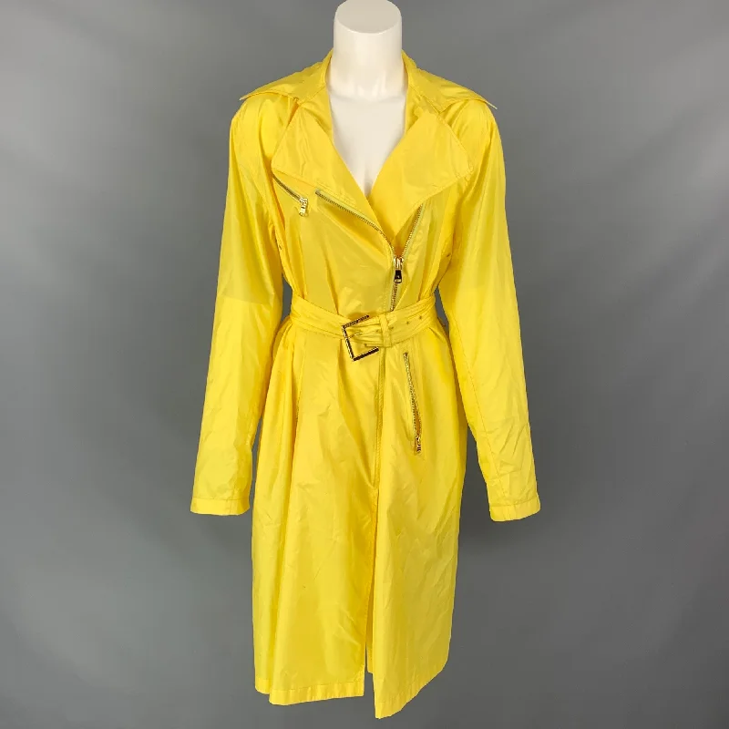 RALPH LAUREN Black Label Size 6 Yellow Nylon Belted Trench Coat Square Neck One-Shoulder Off-the-Shoulder RALPH LAUREN Black Label Size 6 Yellow Nylon Belted Trench Coat Square Neck One-Shoulder Off-the-Shoulder