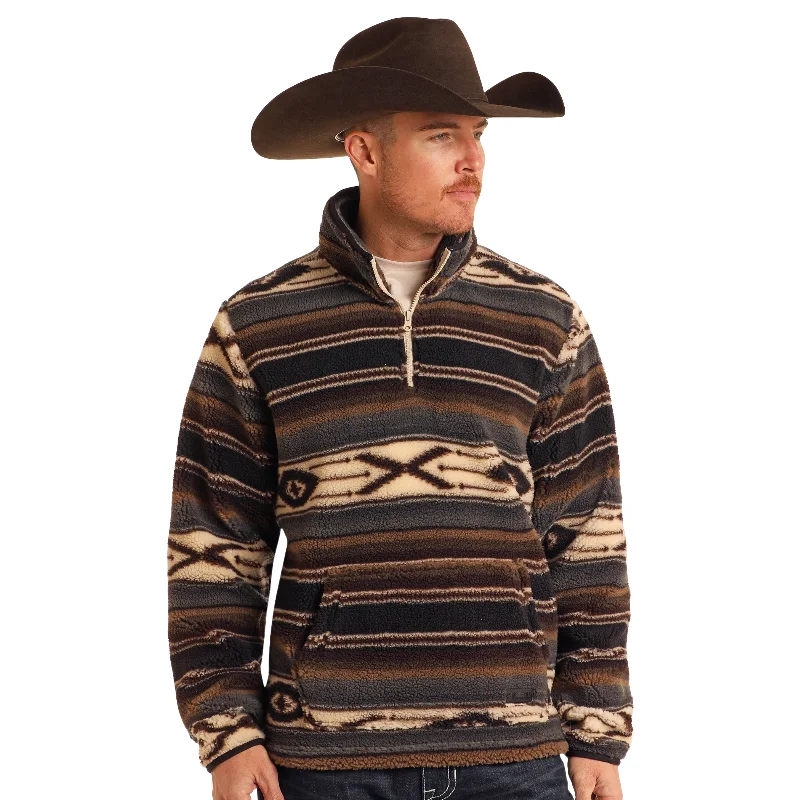 Rock & Roll Denim Men's Aztec Dark Brown Sherpa Pullover BM91T05370 Over Sleeve Pullover