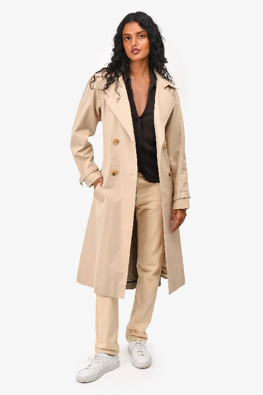 Sandro Beige/Check Belted Trench Coat Size 38 Stole Shawl Scarf