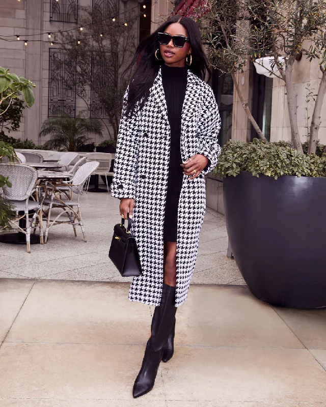 Street of Dreams Houndstooth Trench Coat Solid Print Jacquard