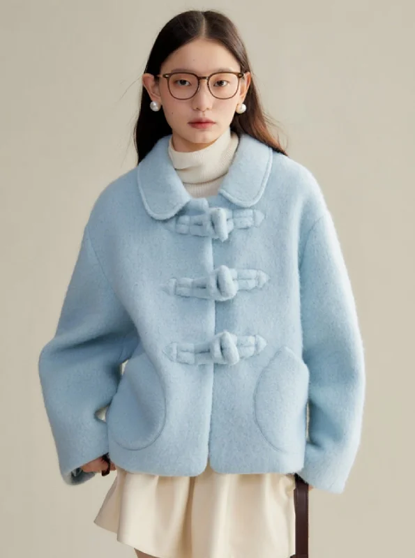 Sweet Pastel Blue Wool Coat Bodycon Sheath Shift