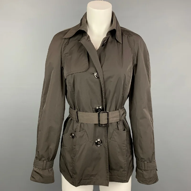 TALBOTS Size S Brown Polyester Belted Trench Coat Trim Padded Insulated