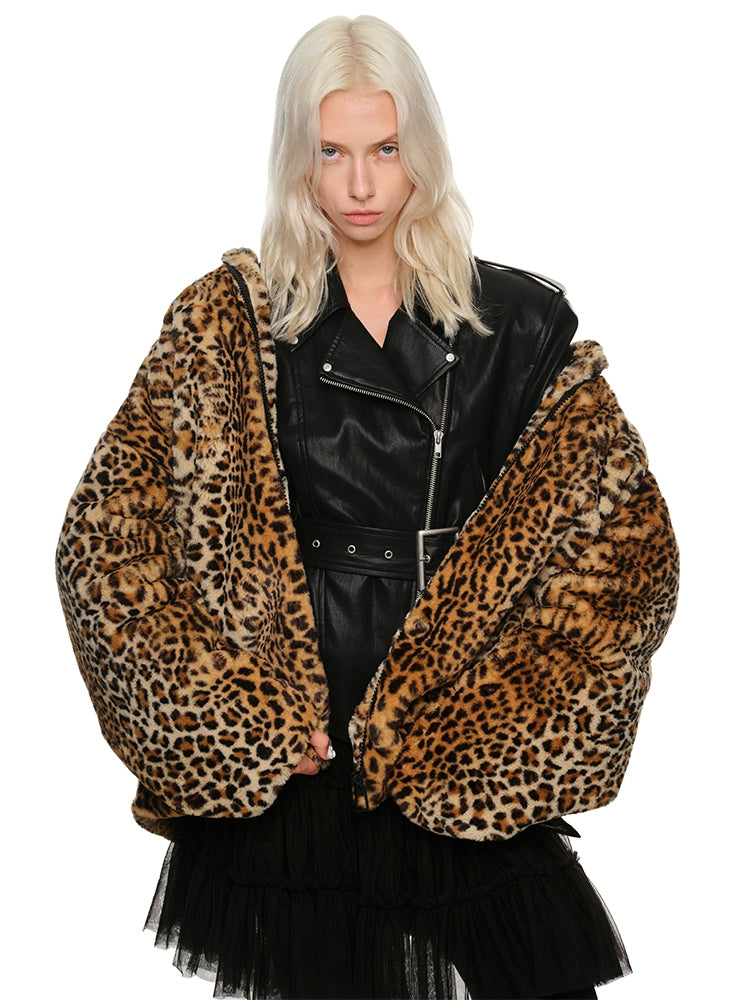 Vintage Leopard Faux Fur Quilted Coat Embroidered Appliqued Beaded