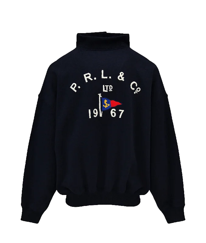 Buttoned-placket Fleece Pullover - Navy Set Sleeve Pullover