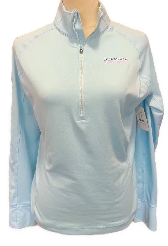 Women's Puma Baby Blue Zip Pullover w/ Logo Size L Shirred Sleeve Feminine