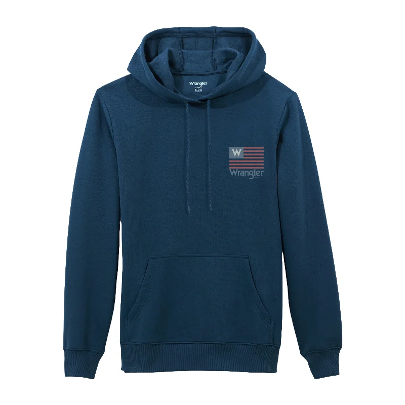 Wrangler Men's USA Graphic Navy Blue Pullover Hoodie 112365282 Sarouel Sleeve Pullover